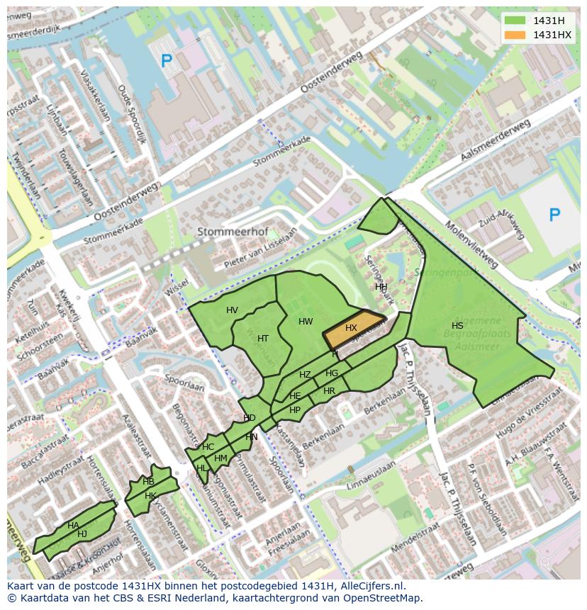 Afbeelding van het postcodegebied 1431 HX op de kaart.