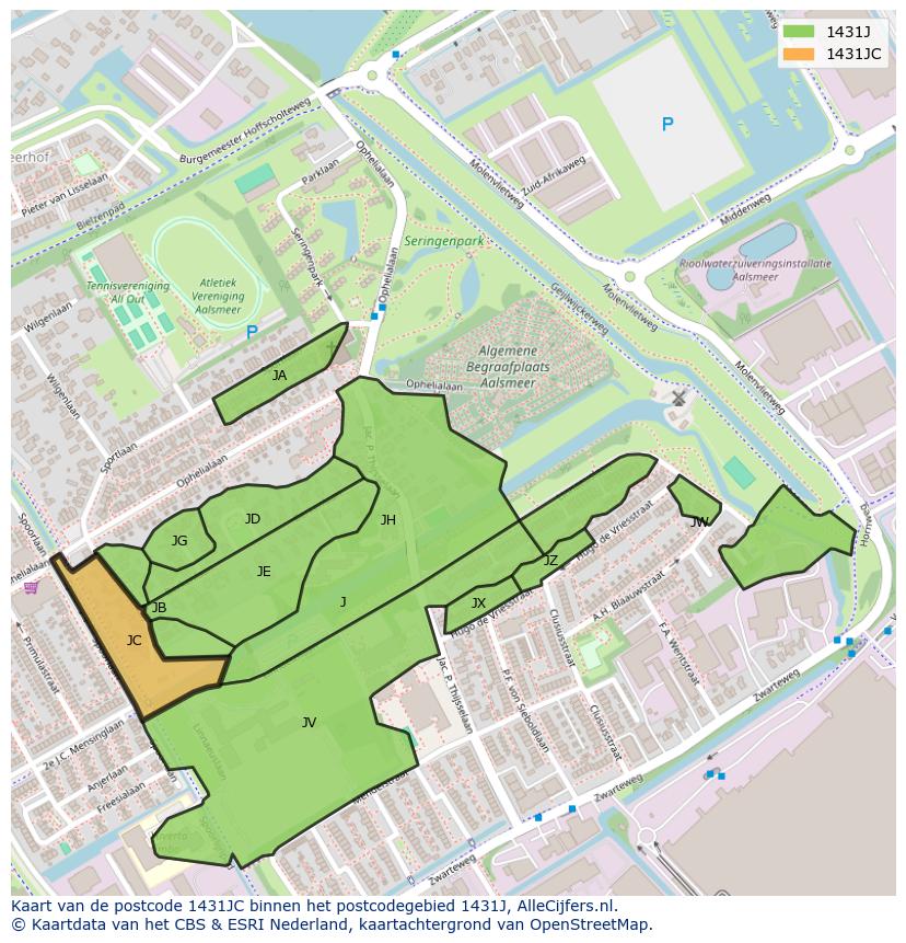 Afbeelding van het postcodegebied 1431 JC op de kaart.