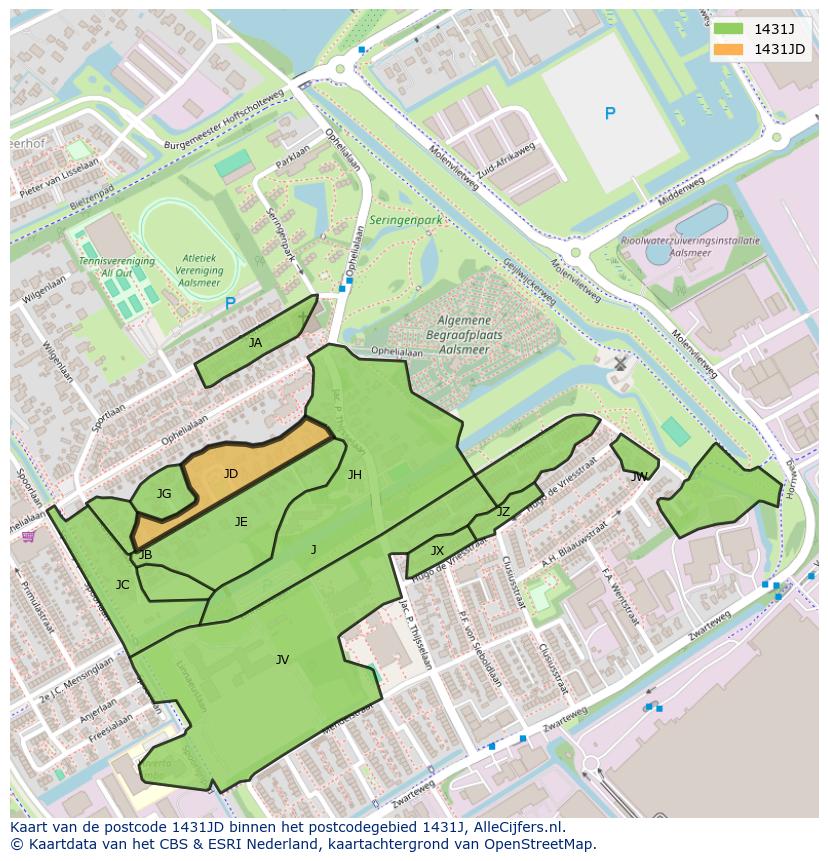 Afbeelding van het postcodegebied 1431 JD op de kaart.
