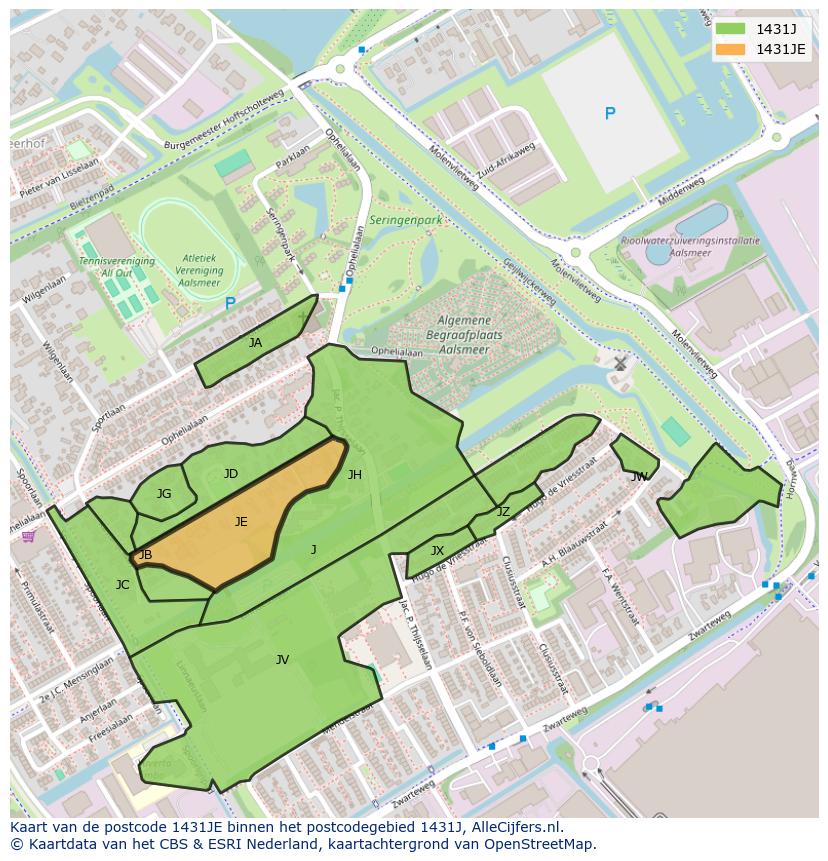 Afbeelding van het postcodegebied 1431 JE op de kaart.