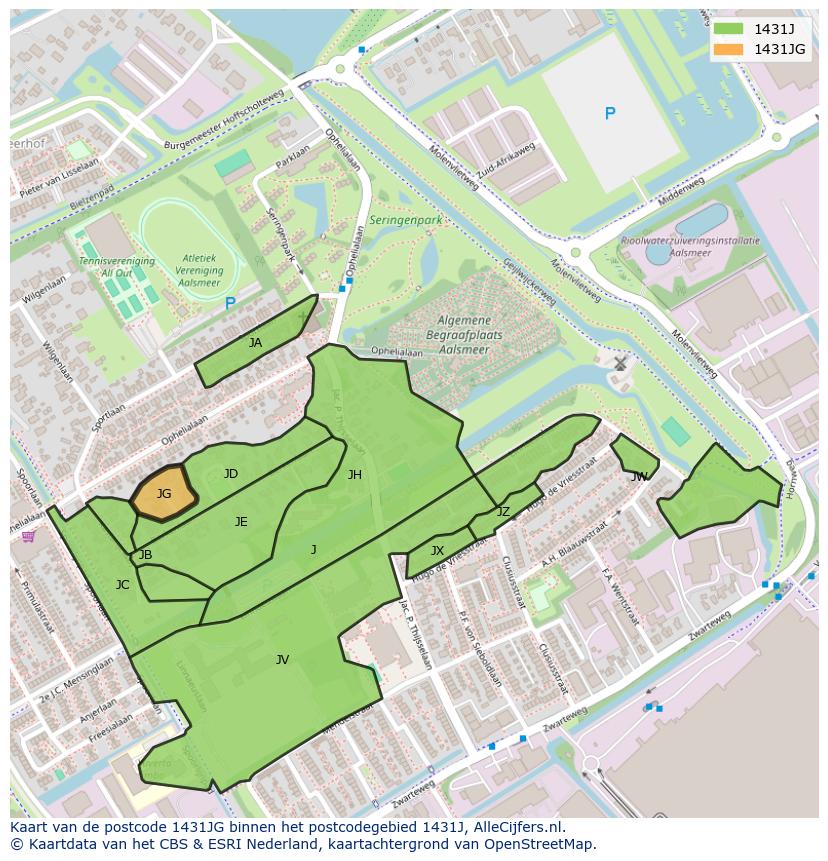 Afbeelding van het postcodegebied 1431 JG op de kaart.