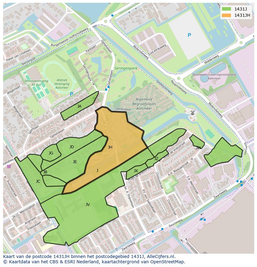 Afbeelding van het postcodegebied 1431 JH op de kaart.