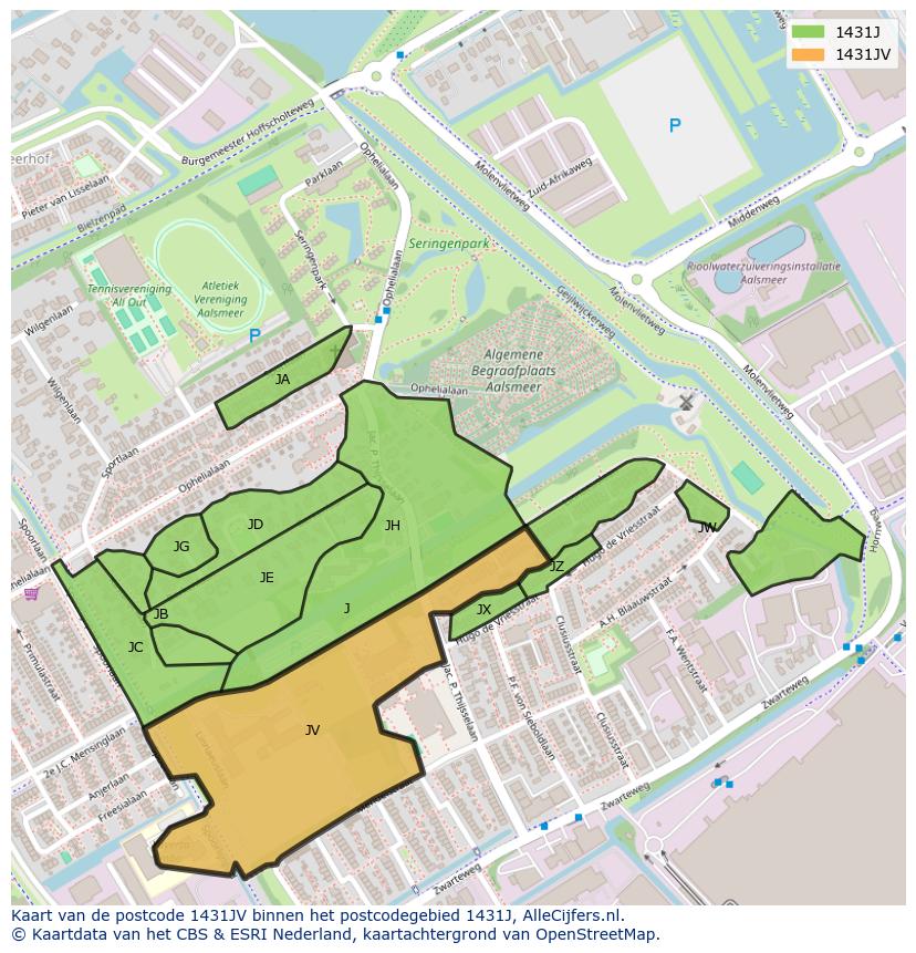 Afbeelding van het postcodegebied 1431 JV op de kaart.