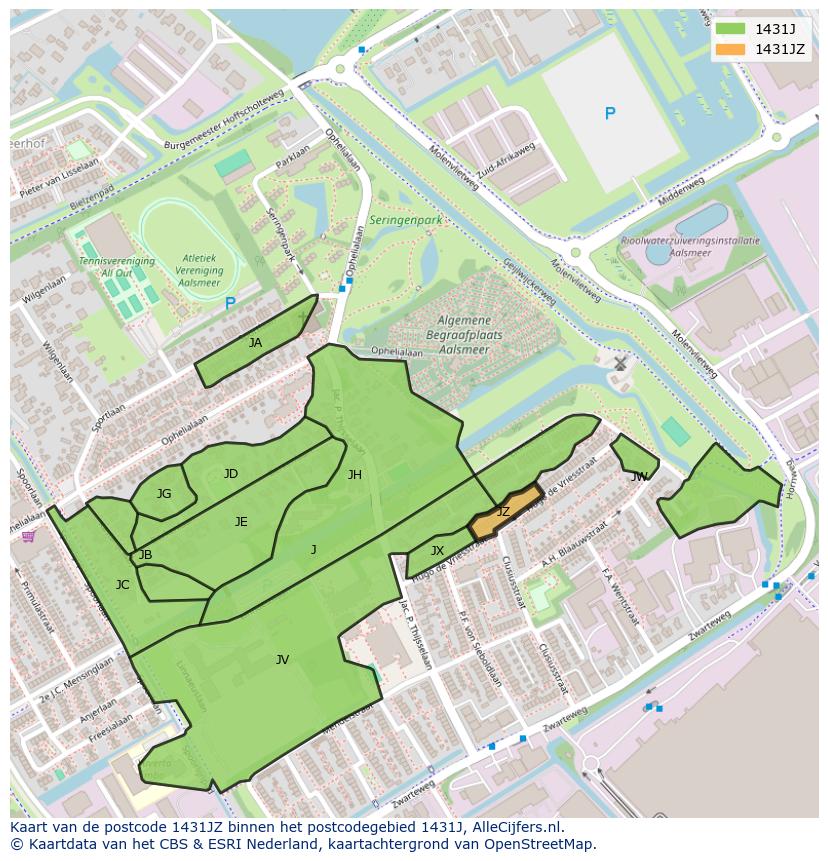 Afbeelding van het postcodegebied 1431 JZ op de kaart.