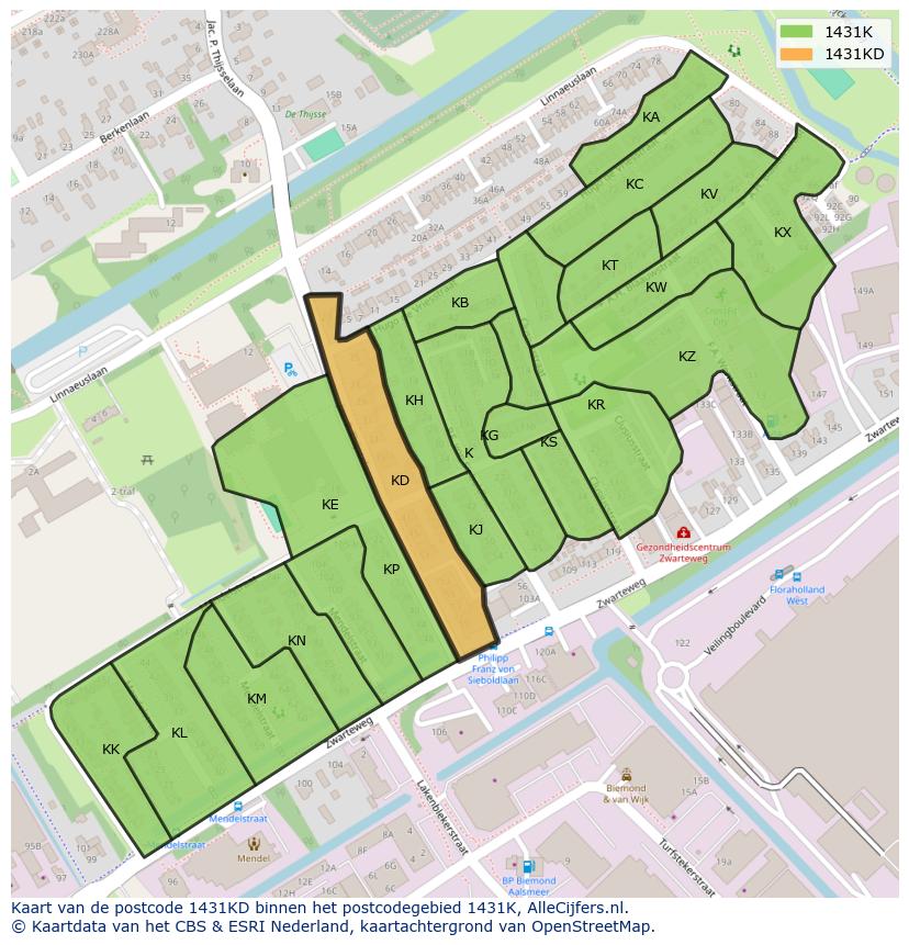 Afbeelding van het postcodegebied 1431 KD op de kaart.