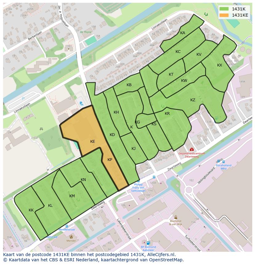 Afbeelding van het postcodegebied 1431 KE op de kaart.