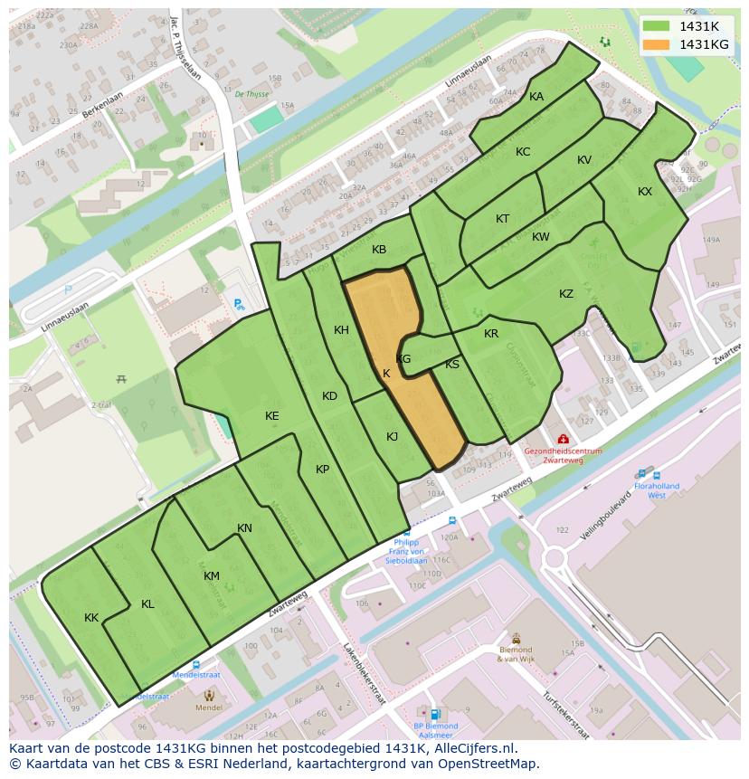 Afbeelding van het postcodegebied 1431 KG op de kaart.
