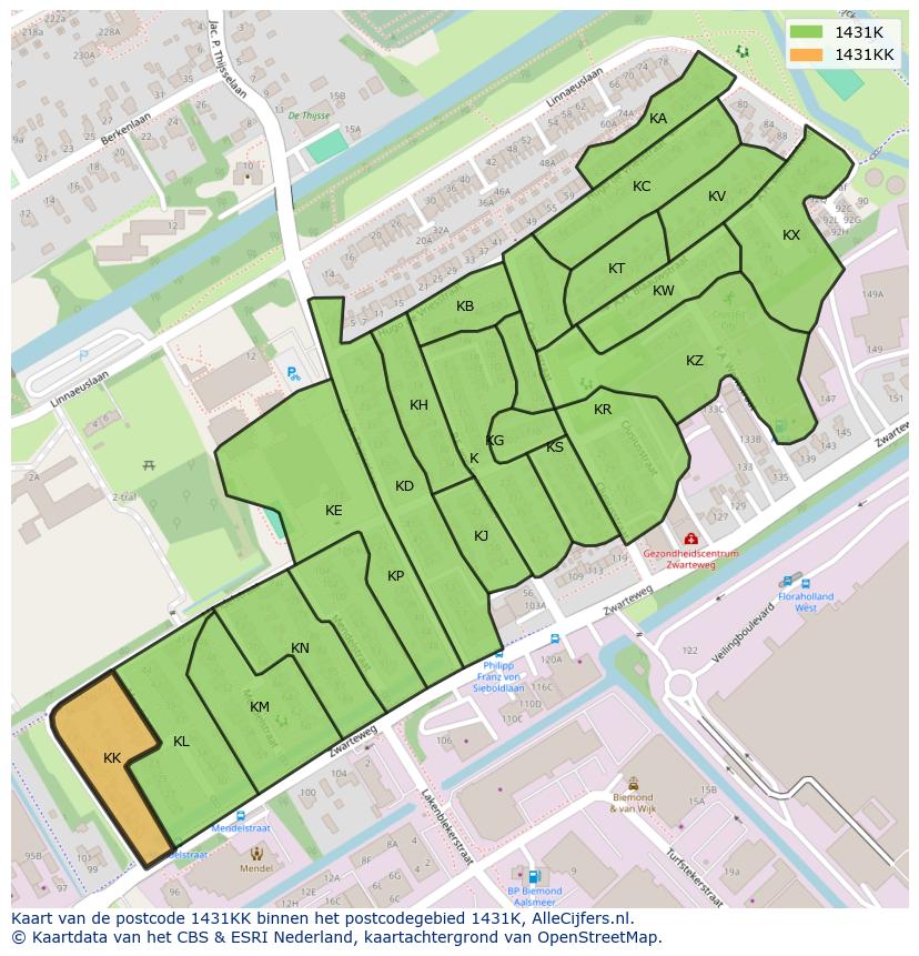 Afbeelding van het postcodegebied 1431 KK op de kaart.