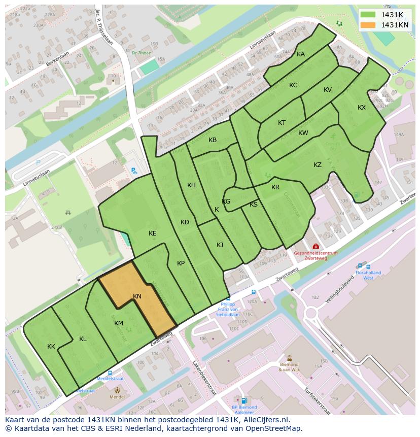 Afbeelding van het postcodegebied 1431 KN op de kaart.