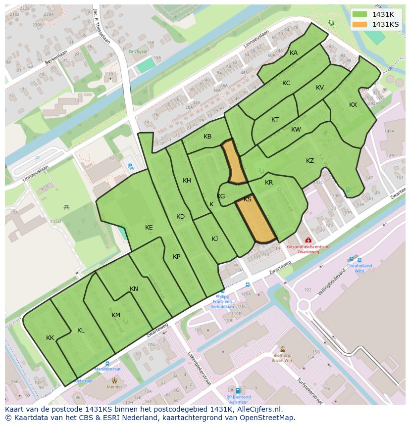 Afbeelding van het postcodegebied 1431 KS op de kaart.