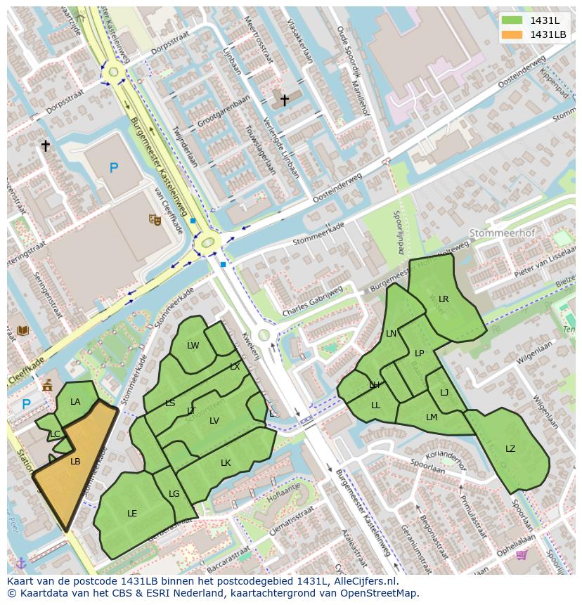 Afbeelding van het postcodegebied 1431 LB op de kaart.