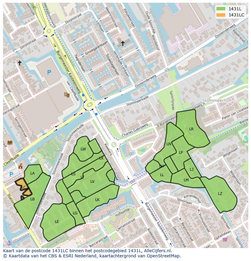 Afbeelding van het postcodegebied 1431 LC op de kaart.