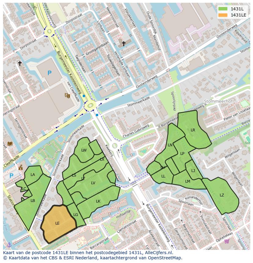 Afbeelding van het postcodegebied 1431 LE op de kaart.