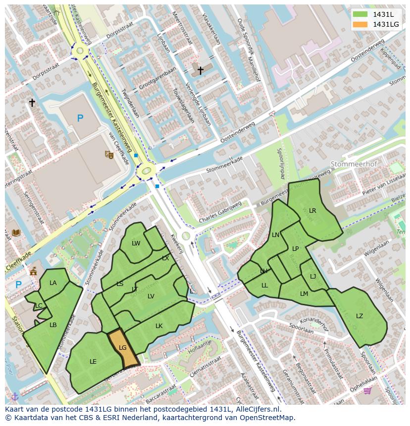 Afbeelding van het postcodegebied 1431 LG op de kaart.