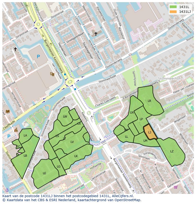 Afbeelding van het postcodegebied 1431 LJ op de kaart.