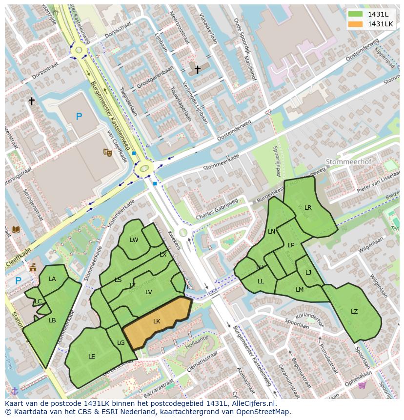 Afbeelding van het postcodegebied 1431 LK op de kaart.