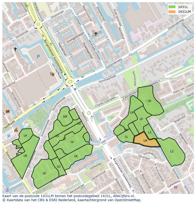 Afbeelding van het postcodegebied 1431 LM op de kaart.