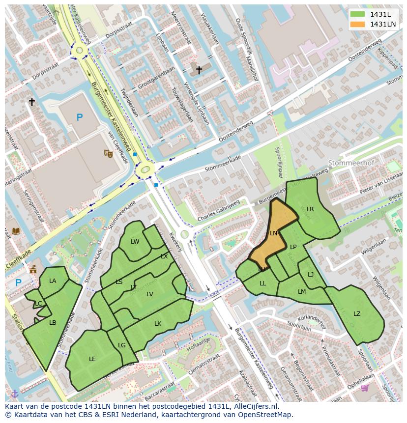 Afbeelding van het postcodegebied 1431 LN op de kaart.