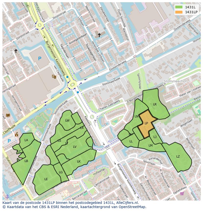 Afbeelding van het postcodegebied 1431 LP op de kaart.