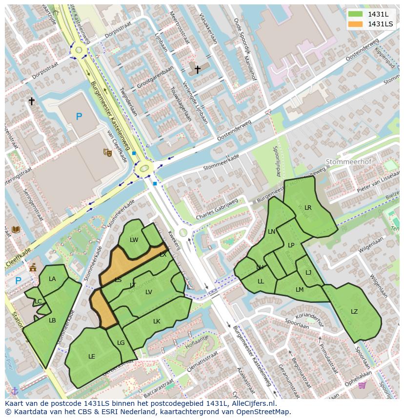 Afbeelding van het postcodegebied 1431 LS op de kaart.