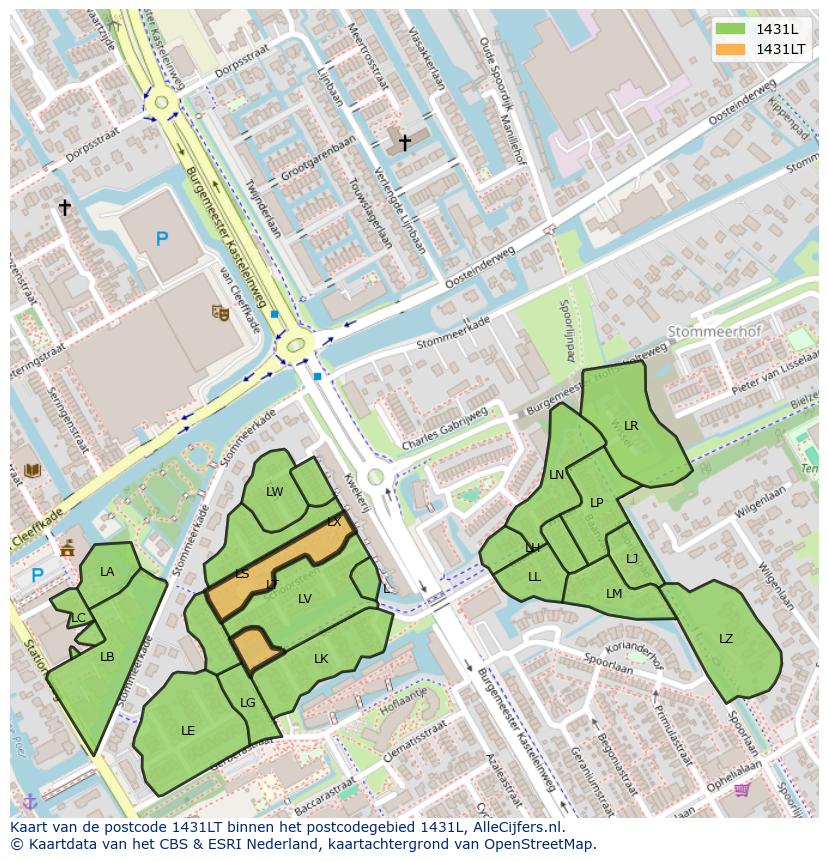 Afbeelding van het postcodegebied 1431 LT op de kaart.