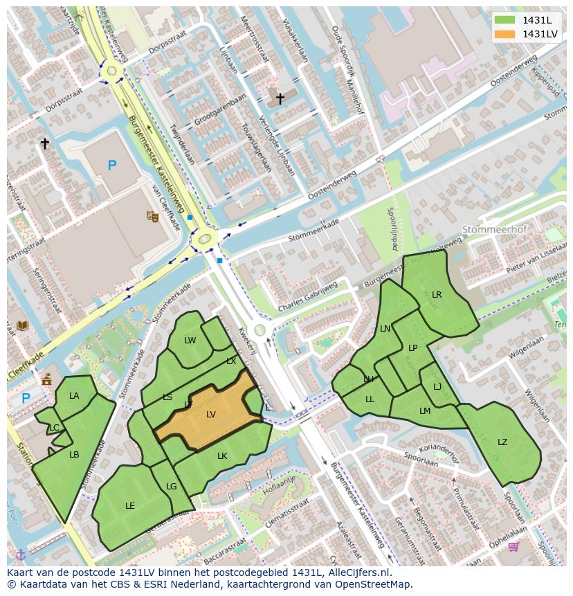 Afbeelding van het postcodegebied 1431 LV op de kaart.