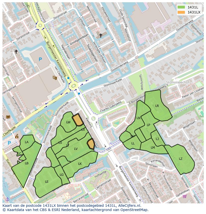 Afbeelding van het postcodegebied 1431 LX op de kaart.