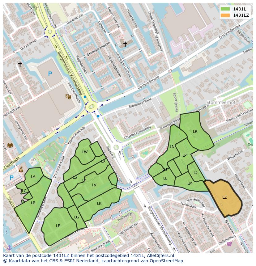 Afbeelding van het postcodegebied 1431 LZ op de kaart.