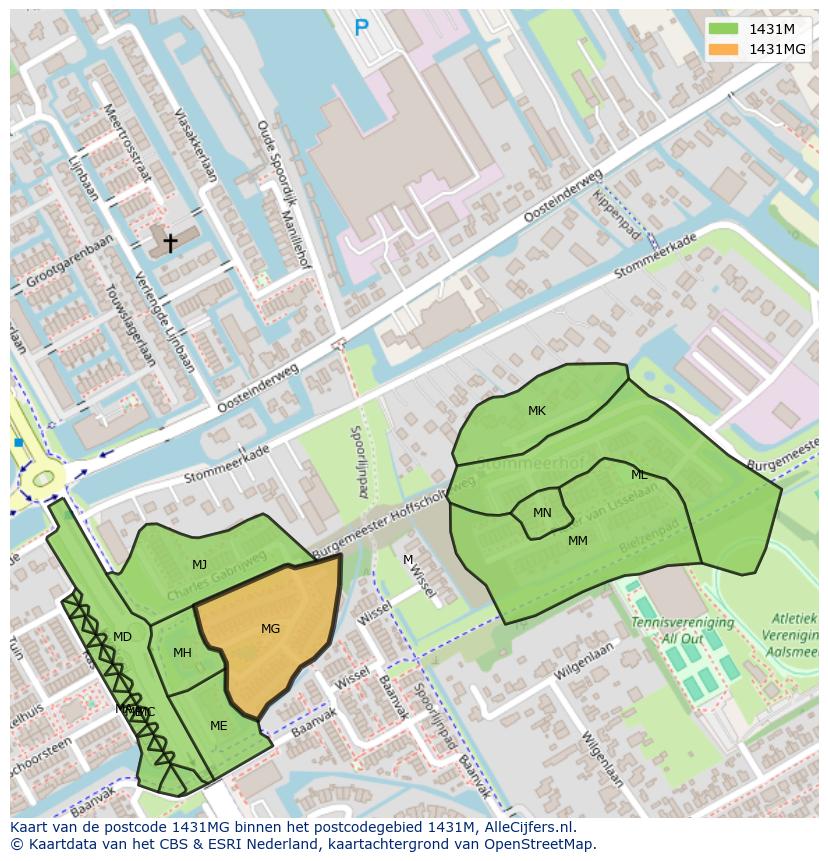 Afbeelding van het postcodegebied 1431 MG op de kaart.
