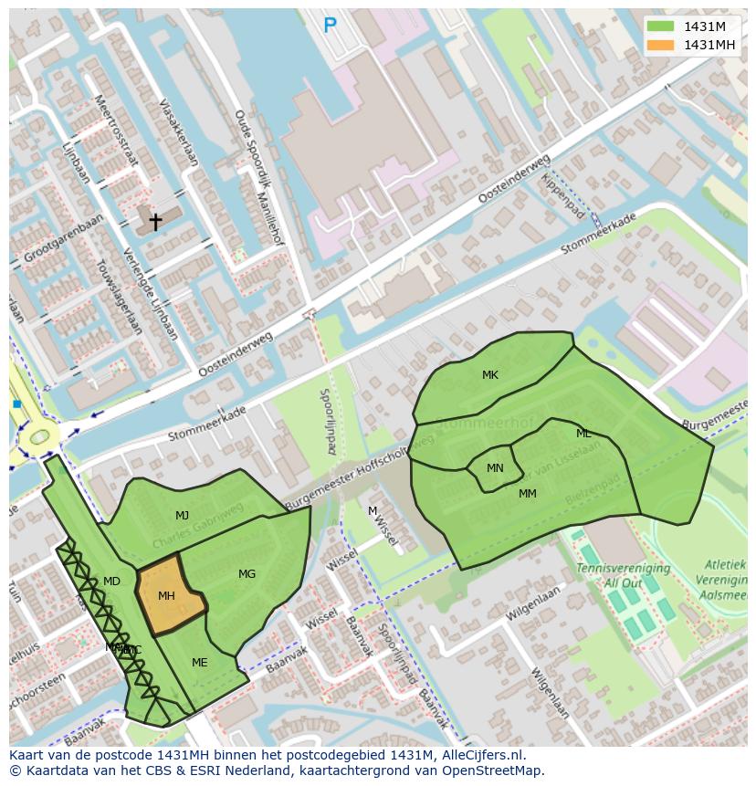Afbeelding van het postcodegebied 1431 MH op de kaart.