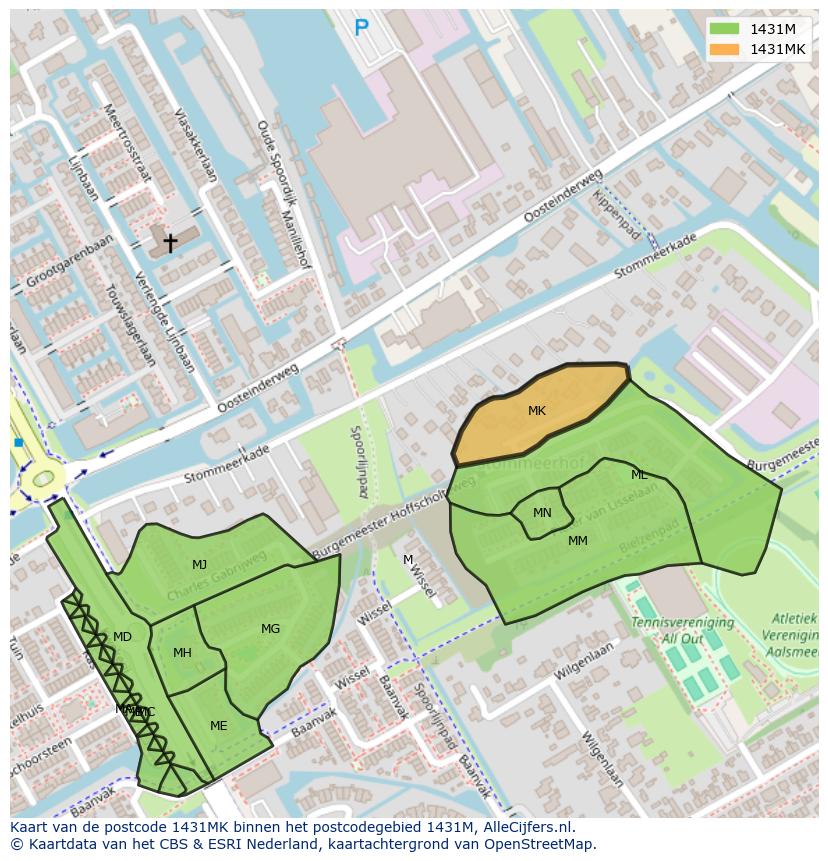 Afbeelding van het postcodegebied 1431 MK op de kaart.