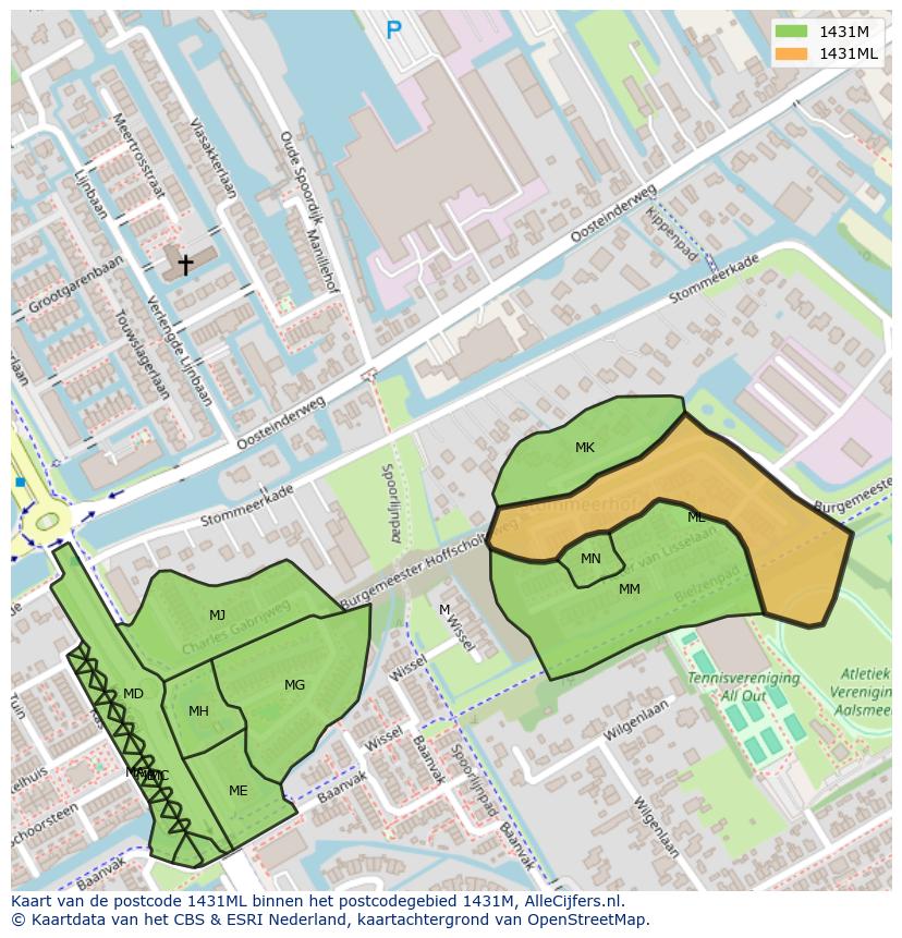 Afbeelding van het postcodegebied 1431 ML op de kaart.