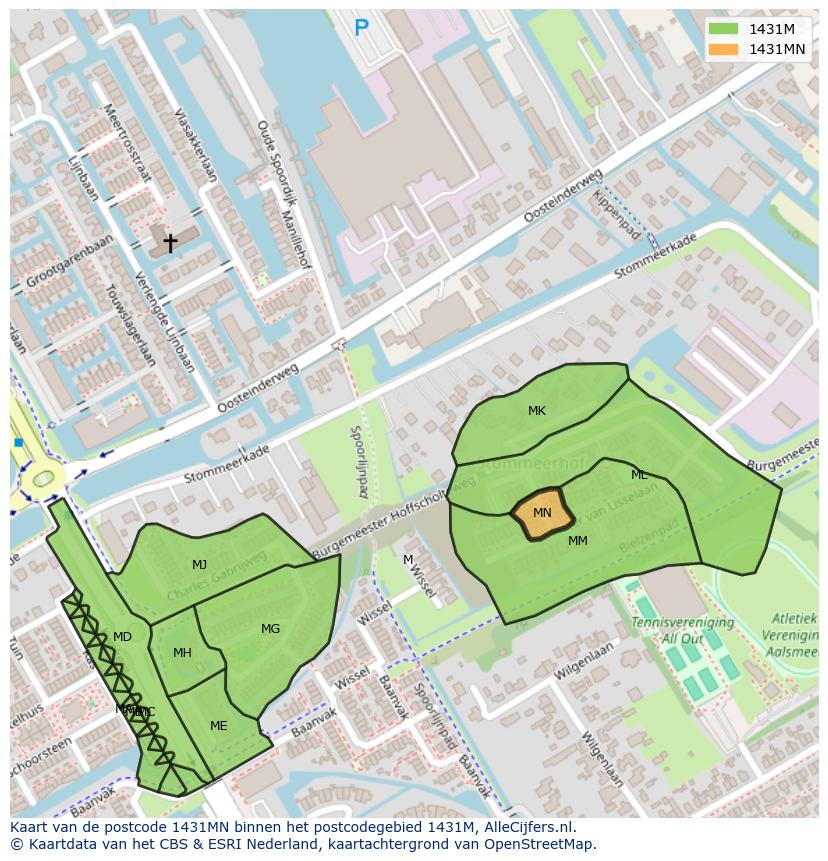 Afbeelding van het postcodegebied 1431 MN op de kaart.