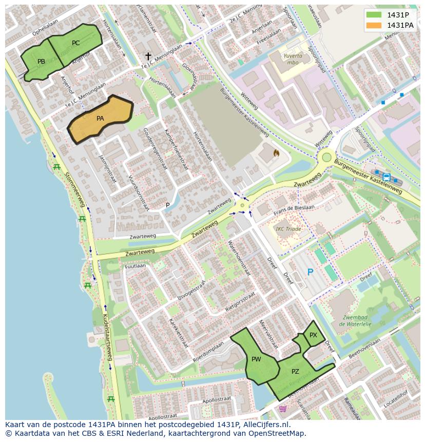Afbeelding van het postcodegebied 1431 PA op de kaart.