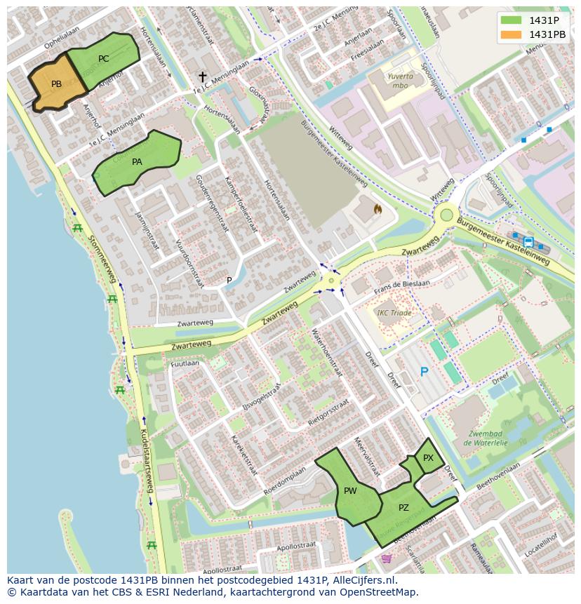 Afbeelding van het postcodegebied 1431 PB op de kaart.
