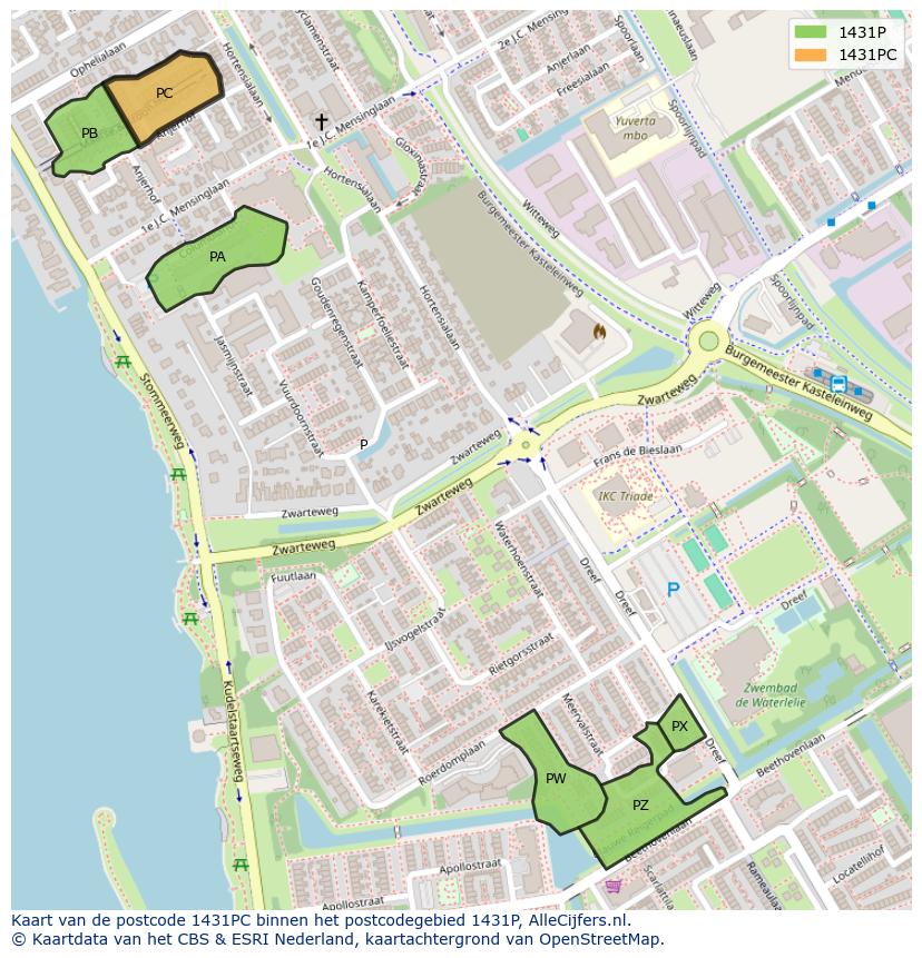 Afbeelding van het postcodegebied 1431 PC op de kaart.