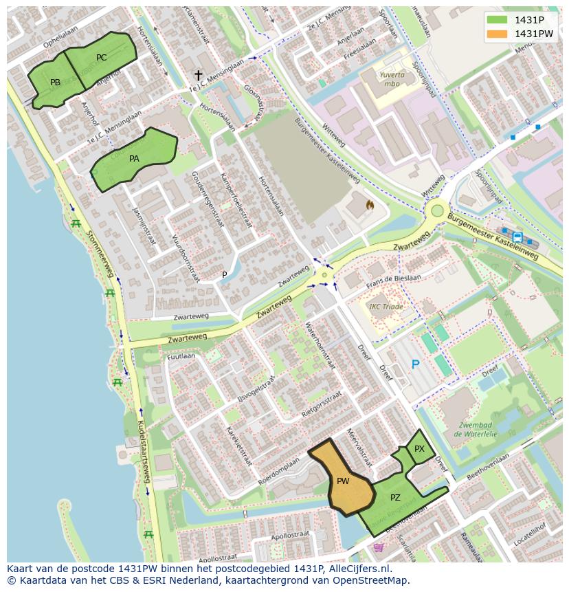 Afbeelding van het postcodegebied 1431 PW op de kaart.