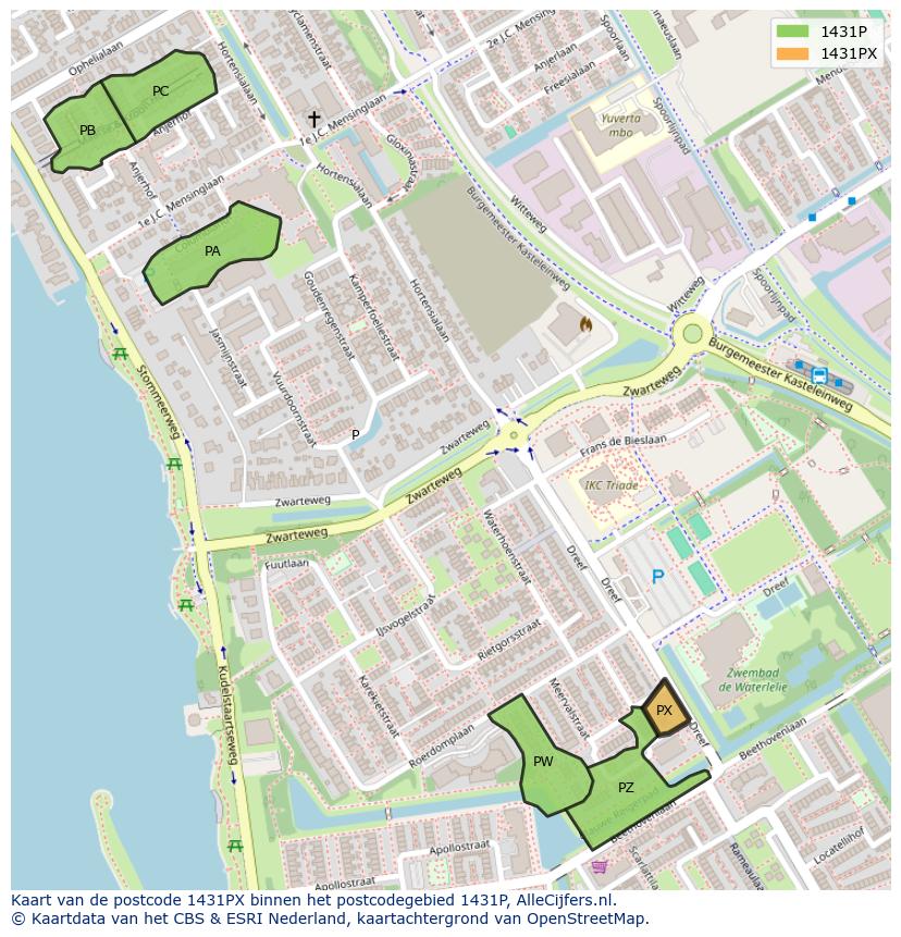 Afbeelding van het postcodegebied 1431 PX op de kaart.