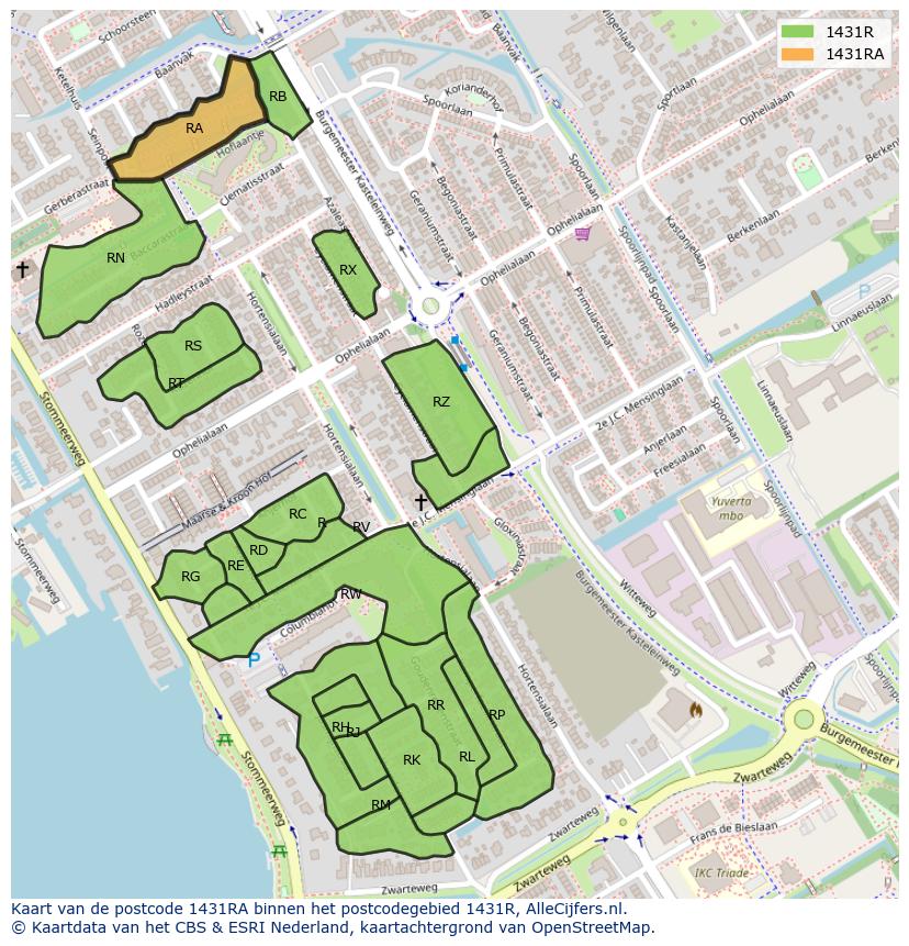 Afbeelding van het postcodegebied 1431 RA op de kaart.