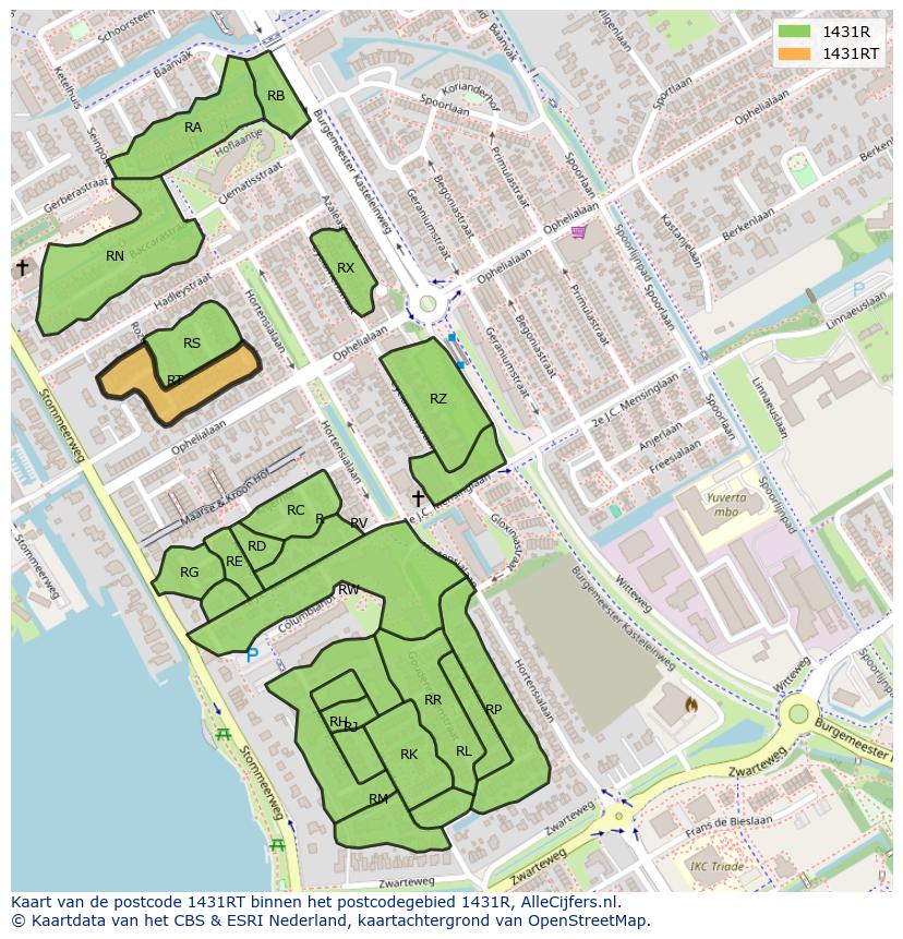 Afbeelding van het postcodegebied 1431 RT op de kaart.