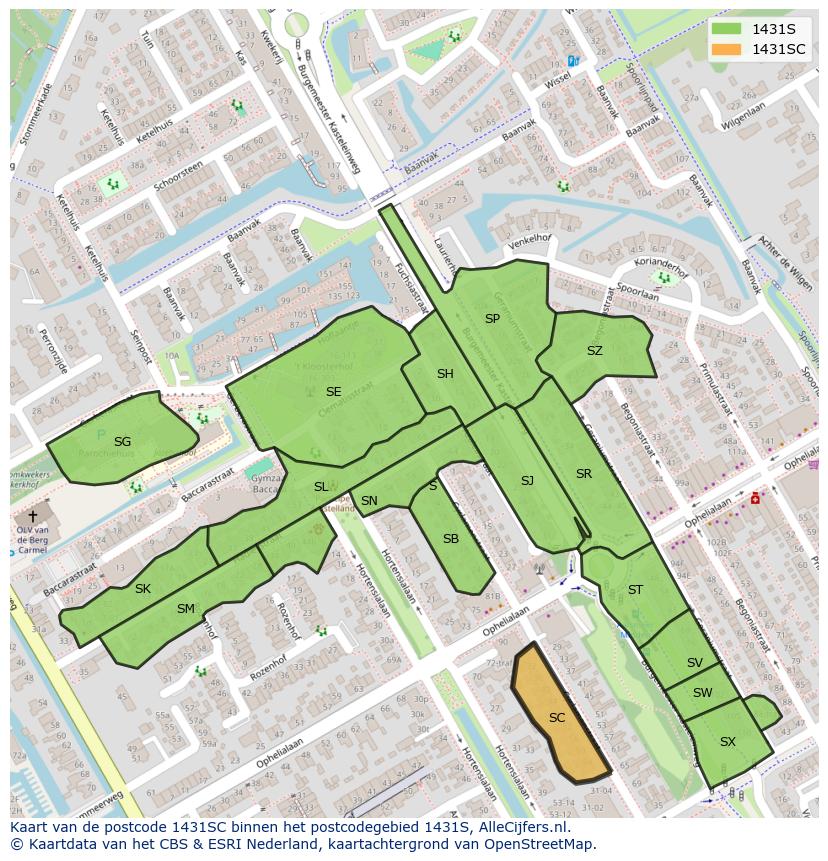 Afbeelding van het postcodegebied 1431 SC op de kaart.