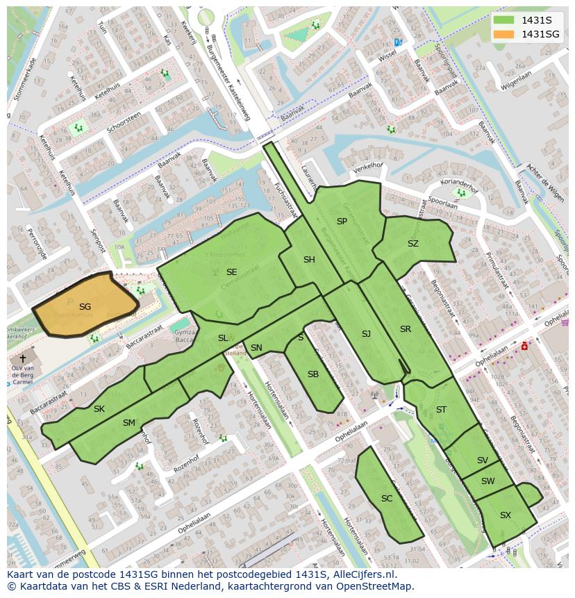 Afbeelding van het postcodegebied 1431 SG op de kaart.