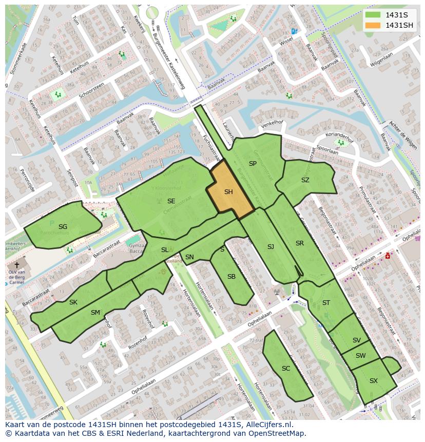 Afbeelding van het postcodegebied 1431 SH op de kaart.