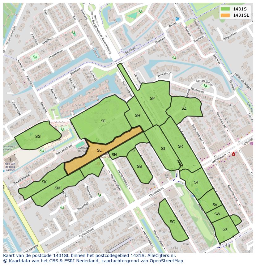 Afbeelding van het postcodegebied 1431 SL op de kaart.