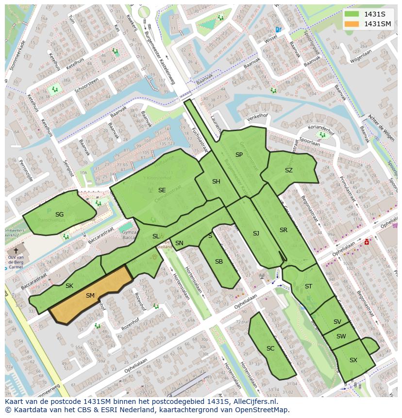 Afbeelding van het postcodegebied 1431 SM op de kaart.