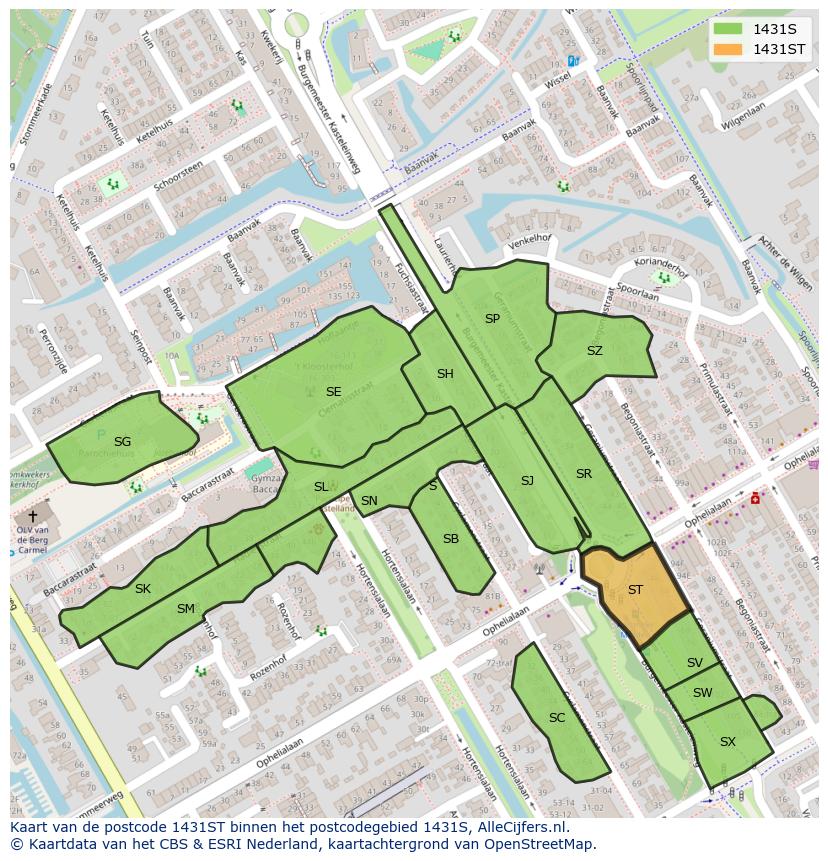 Afbeelding van het postcodegebied 1431 ST op de kaart.