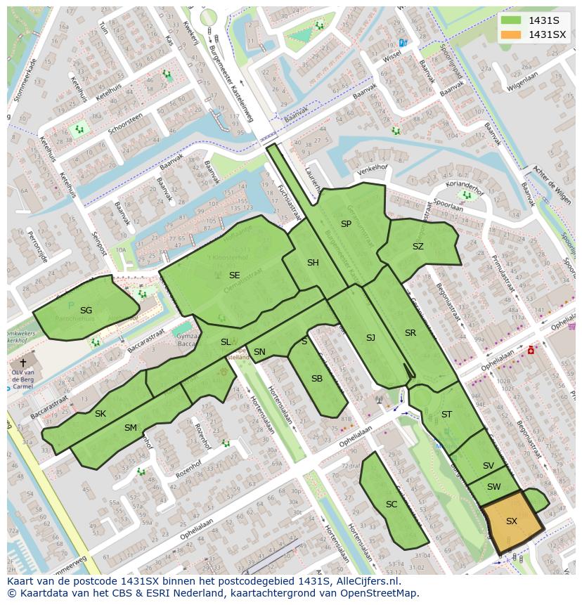 Afbeelding van het postcodegebied 1431 SX op de kaart.