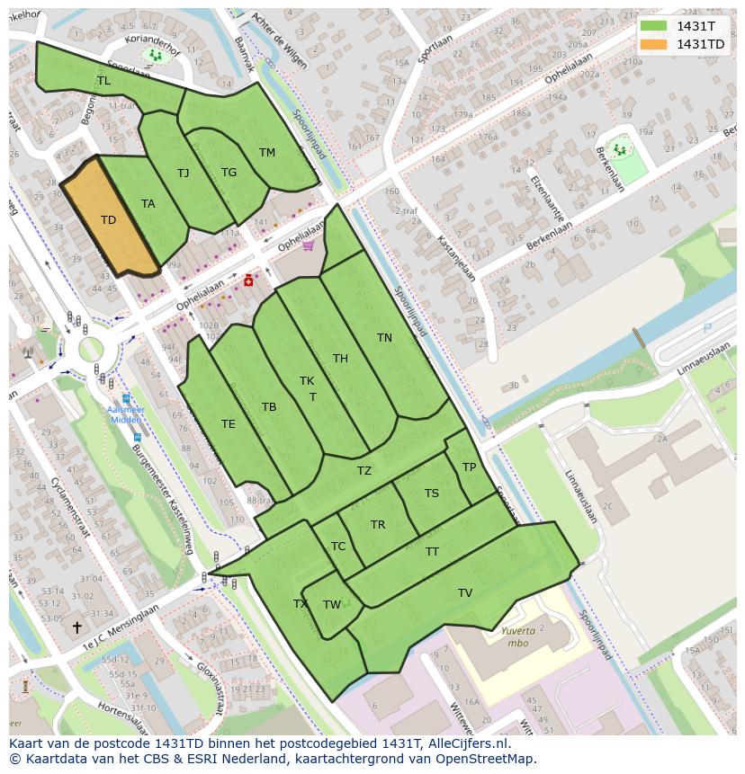 Afbeelding van het postcodegebied 1431 TD op de kaart.