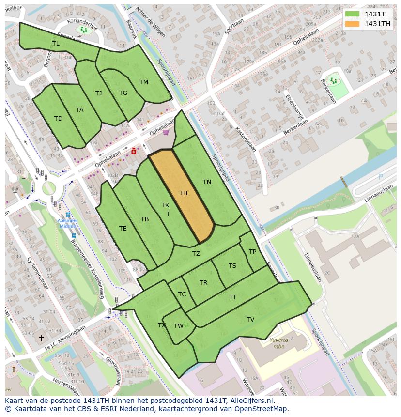 Afbeelding van het postcodegebied 1431 TH op de kaart.