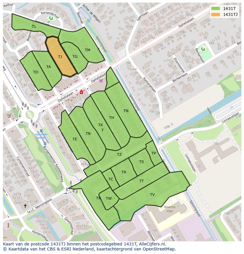 Afbeelding van het postcodegebied 1431 TJ op de kaart.